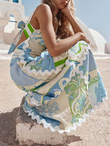 Unique Painted Print Open Back Bow Maxi Dress - Threadford