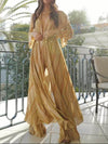 Loose Wave-Striped Printed Cardigan Maxi Dress - Threadford