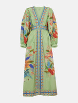 Delicate Floral V-Neck Single Breasted Midi Dress - Threadford