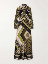 Retro Personality Abstract Print Long Sleeve Maxi Dress - Threadford