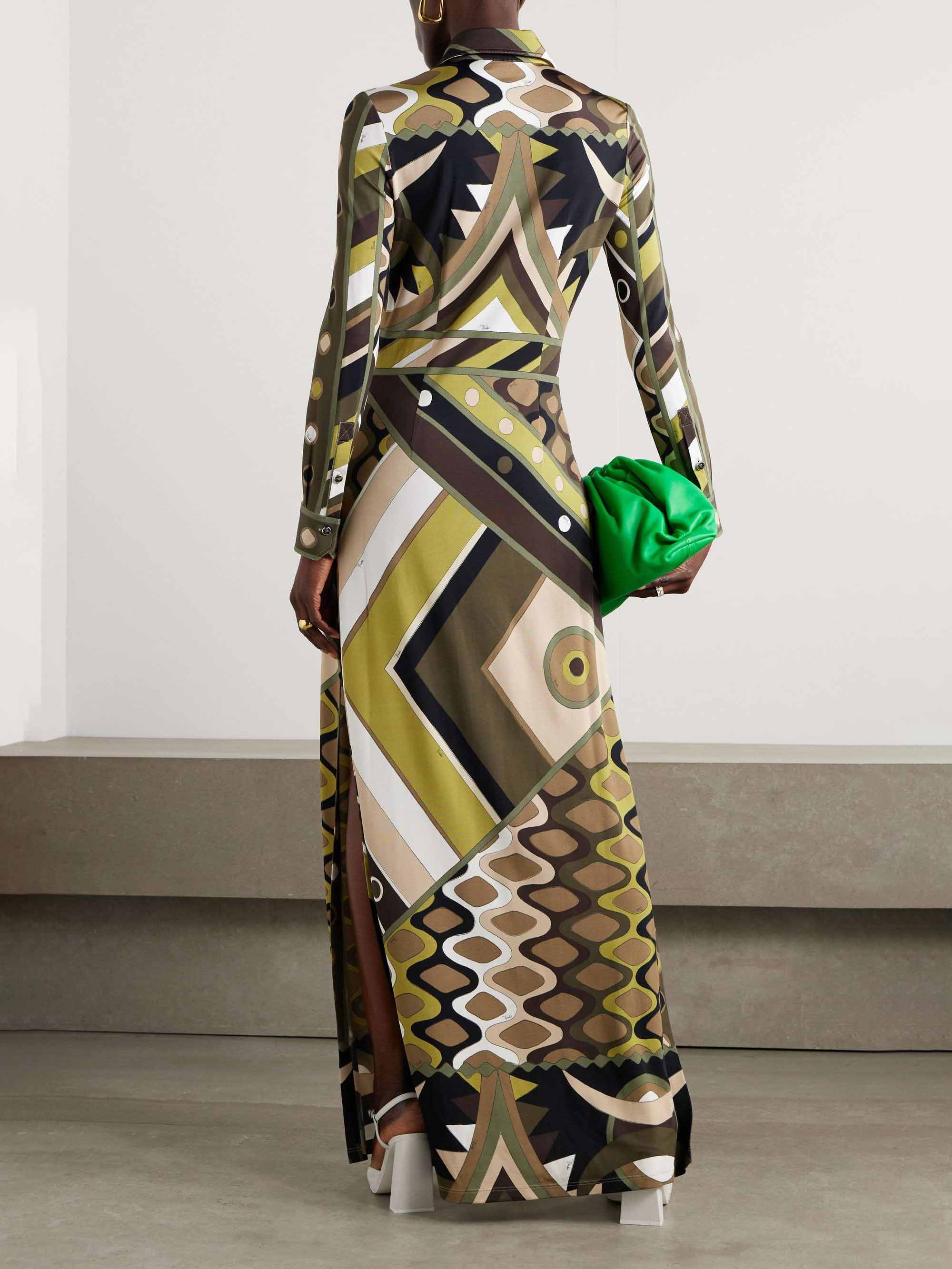 Retro Personality Abstract Print Long Sleeve Maxi Dress - Threadford