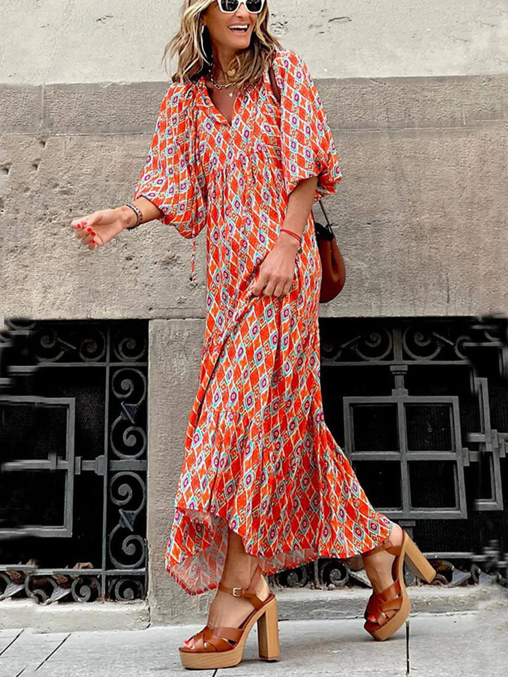Bohemian Printed Maxi Dress - Threadford