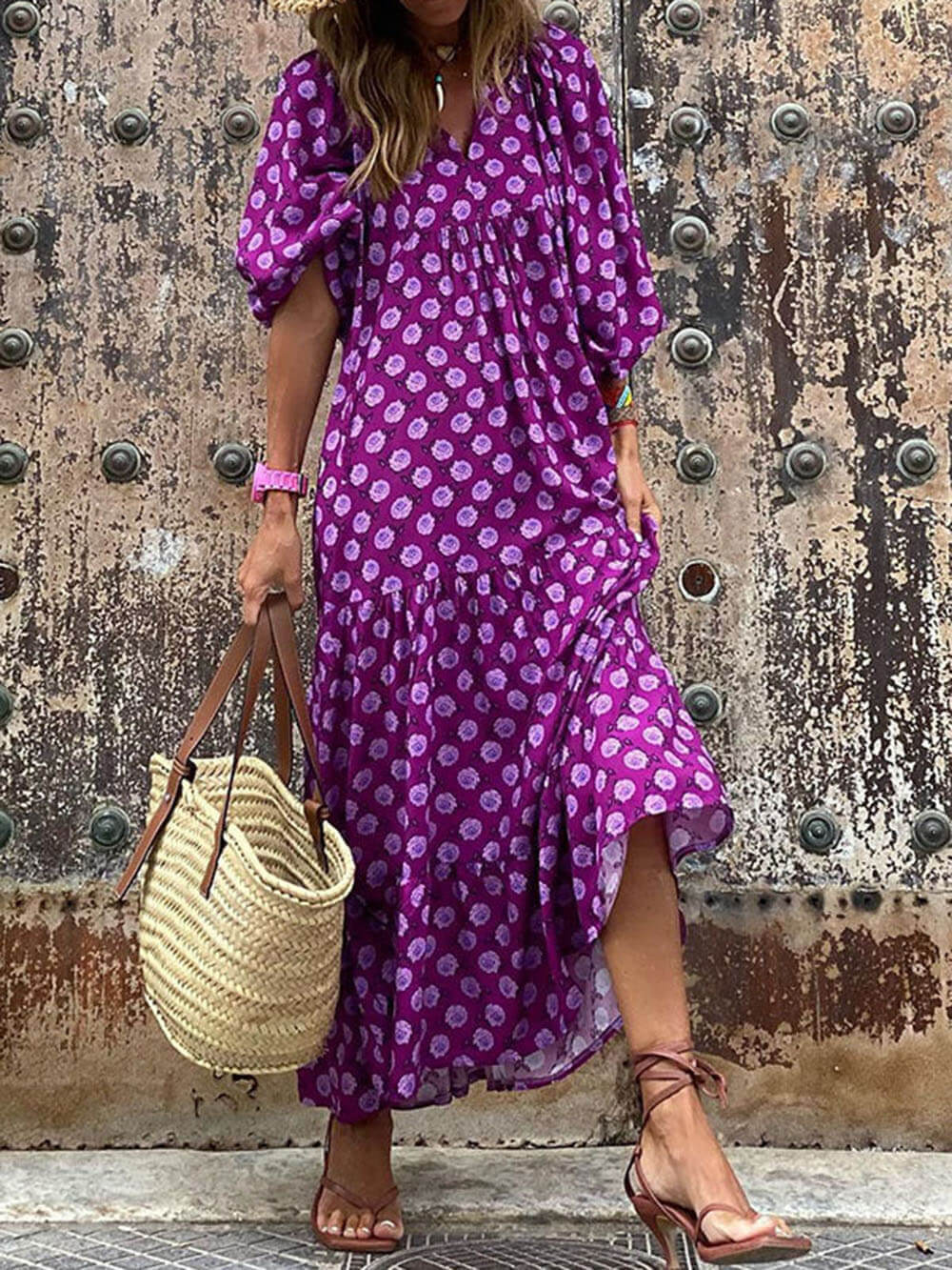 Bohemian Printed Maxi Dress - Threadford