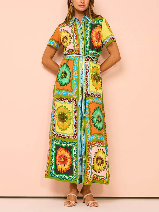 Special Sunflower Print Midi Dress - Threadford