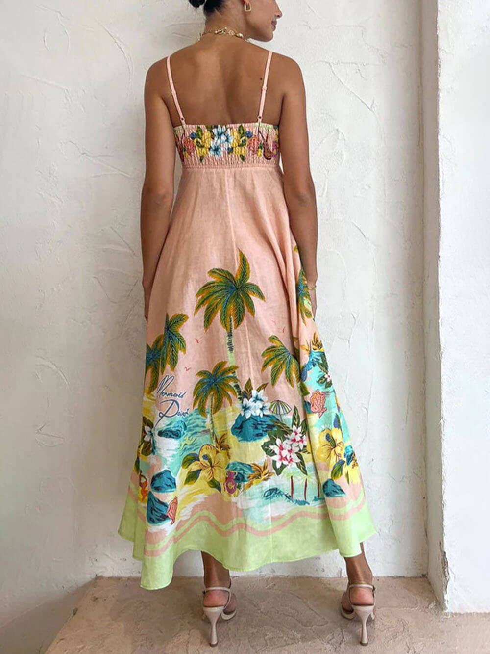 Sling Printed Casual Midi Dress - Threadford