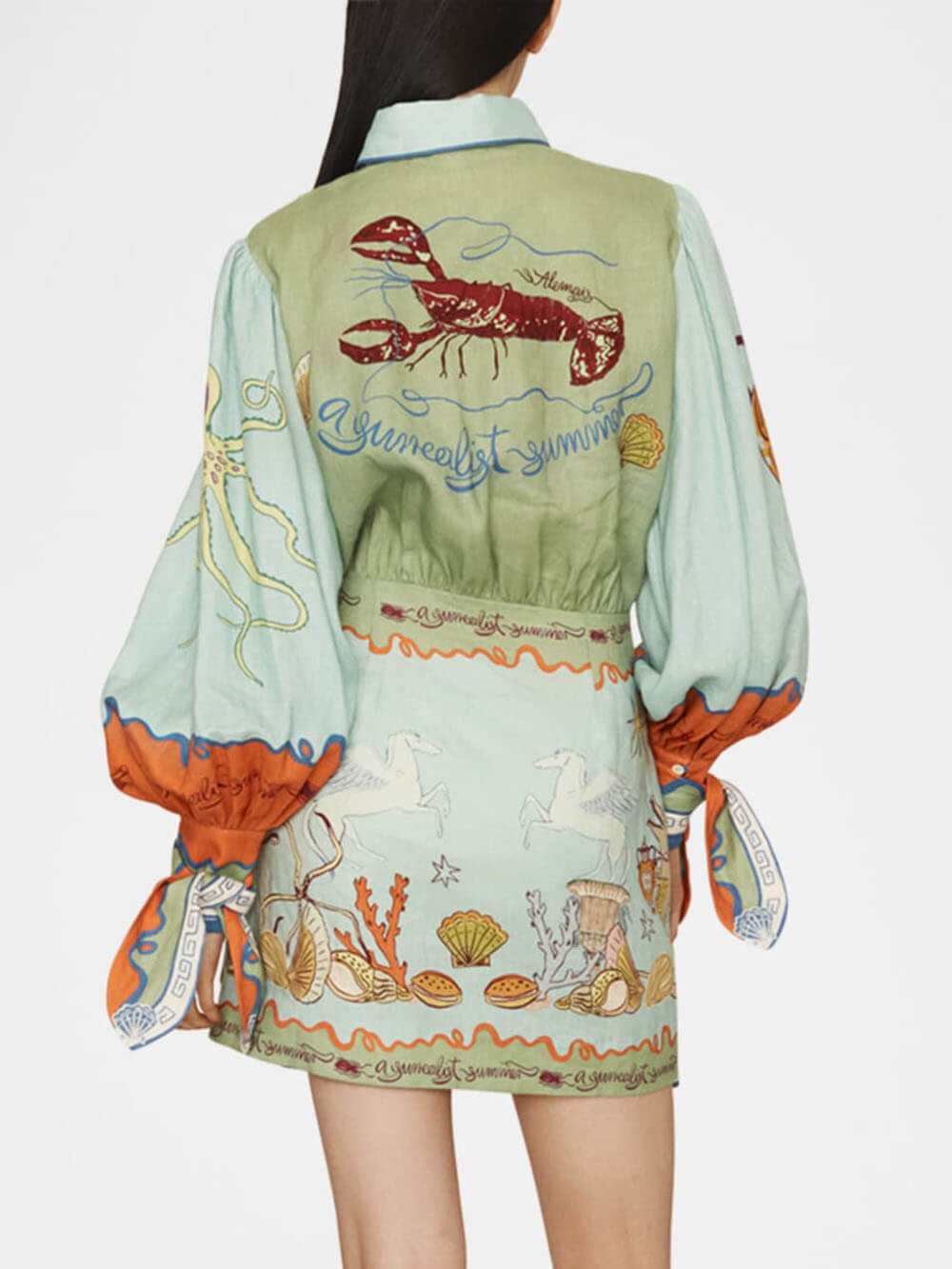 Fashionable And Casual Unique Pattern Printed Linen Shirt Collar Hip Dress - Threadford