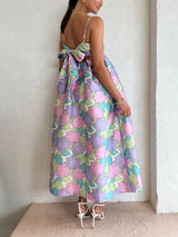 Beautiful Temperament Printed Strapless Backless Swing Dress - Threadford