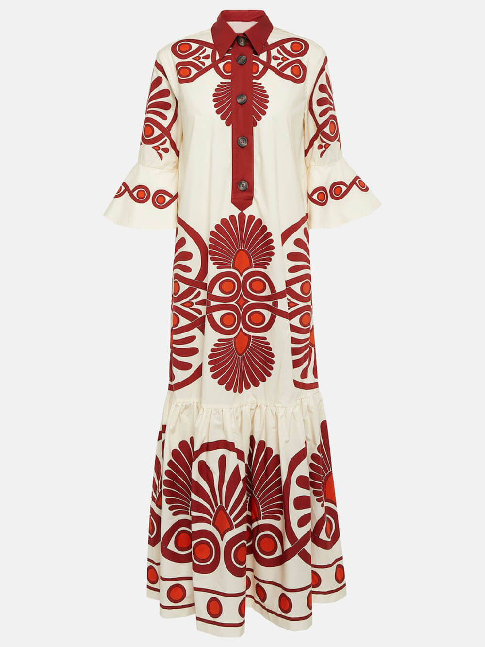 Classic Unique Ethnic Print Button Decoration Loose Maxi Dress - Threadford
