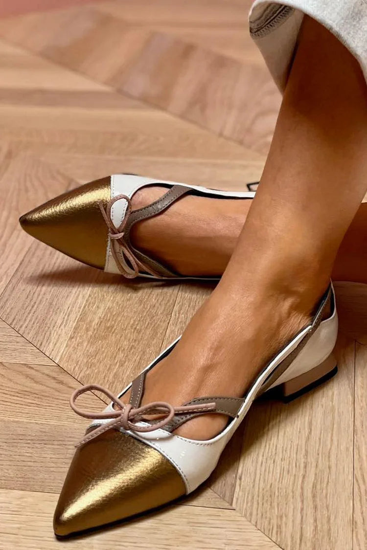 Pointed Ballerina Shoes with Colourblock Stitching - Threadford