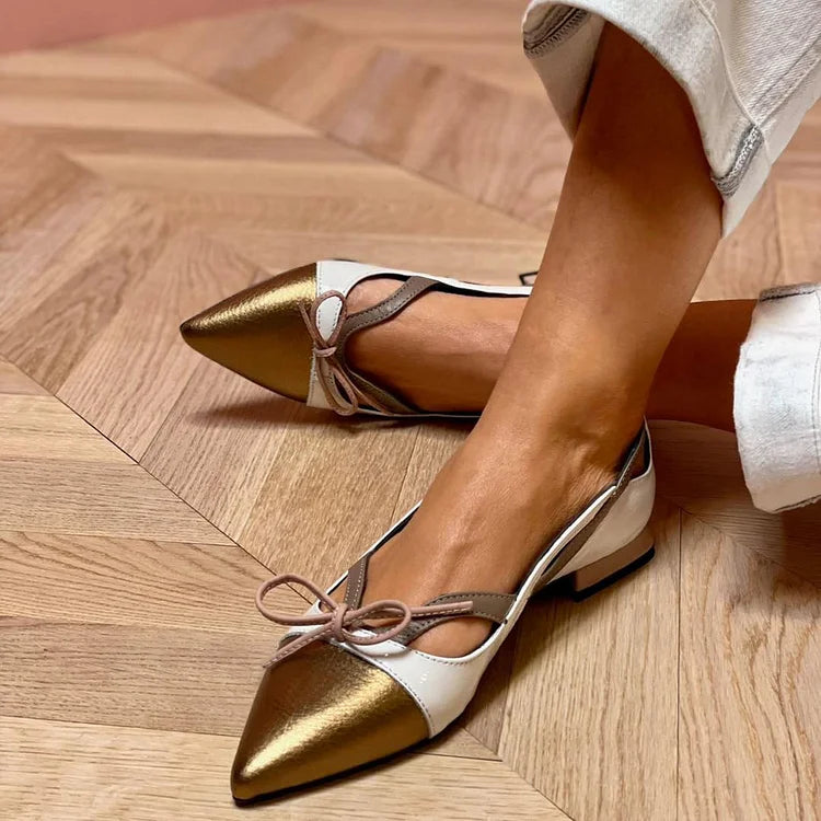 Pointed Ballerina Shoes with Colourblock Stitching - Threadford