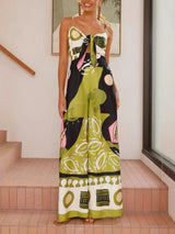 Unique Painted Print Suspenders Wide-leg Jumpsuit - Threadford