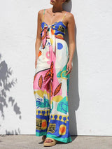Unique Ethnic Pattern Printed Suspender Jumpsuit - Threadford