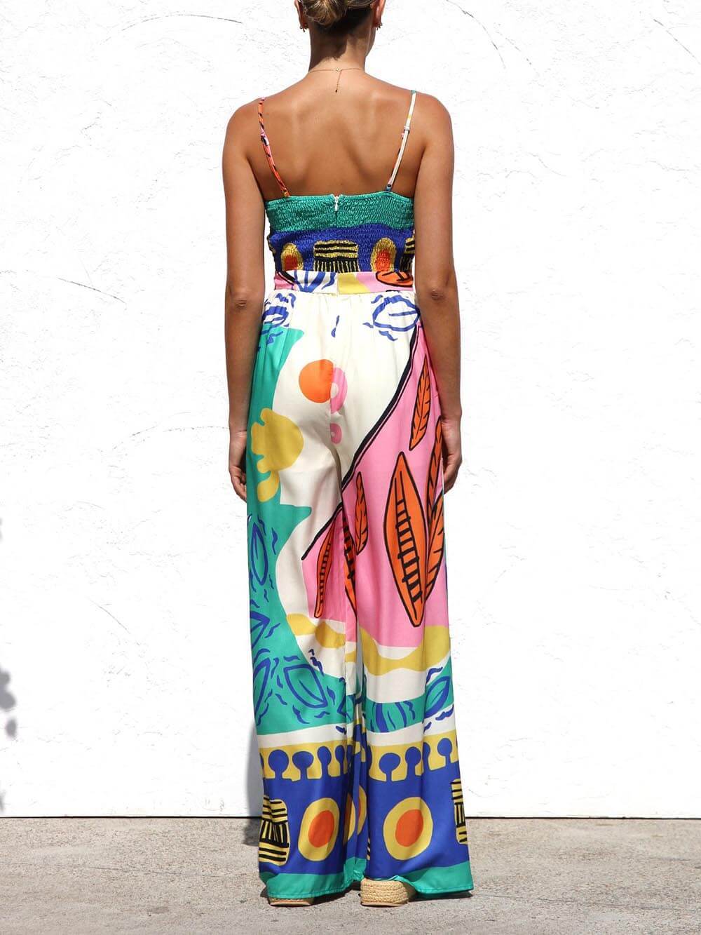 Unique Ethnic Pattern Printed Suspender Jumpsuit - Threadford