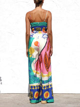 Unique Ethnic Pattern Printed Suspender Jumpsuit - Threadford