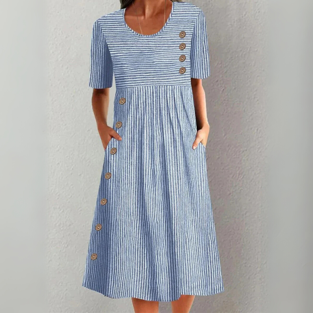 Lenna | Striped Cotton Midi Dress - Threadford