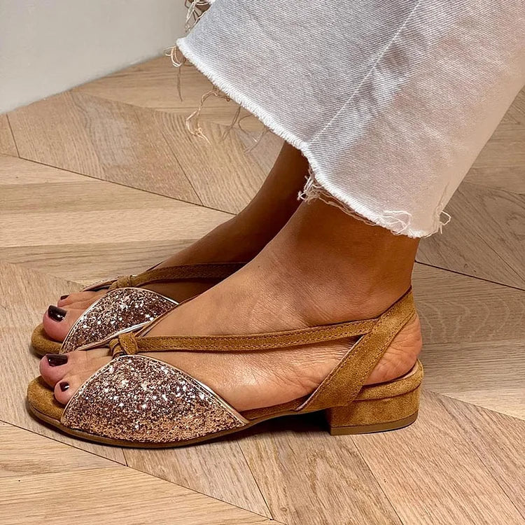 LUCREZIA | Elegant Glitter Sandals with Low Sole for a Chic and Comfortable Look - Threadford