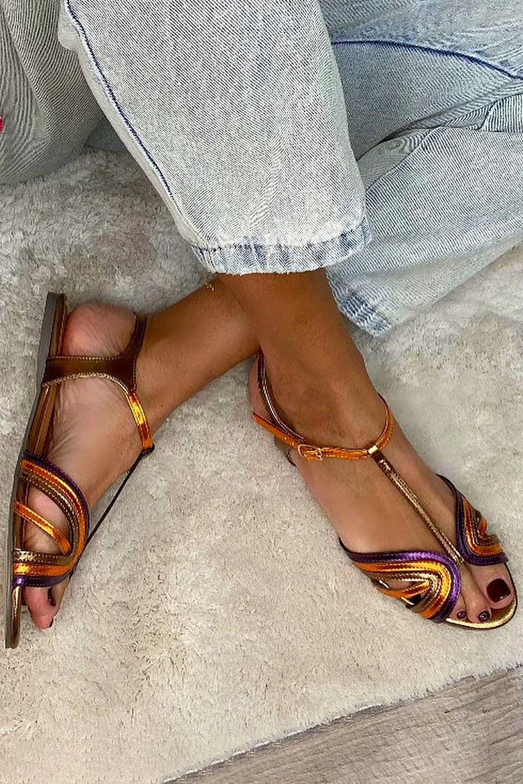 NERINA | Low multi-strap sandals with elegant metallic details - Threadford