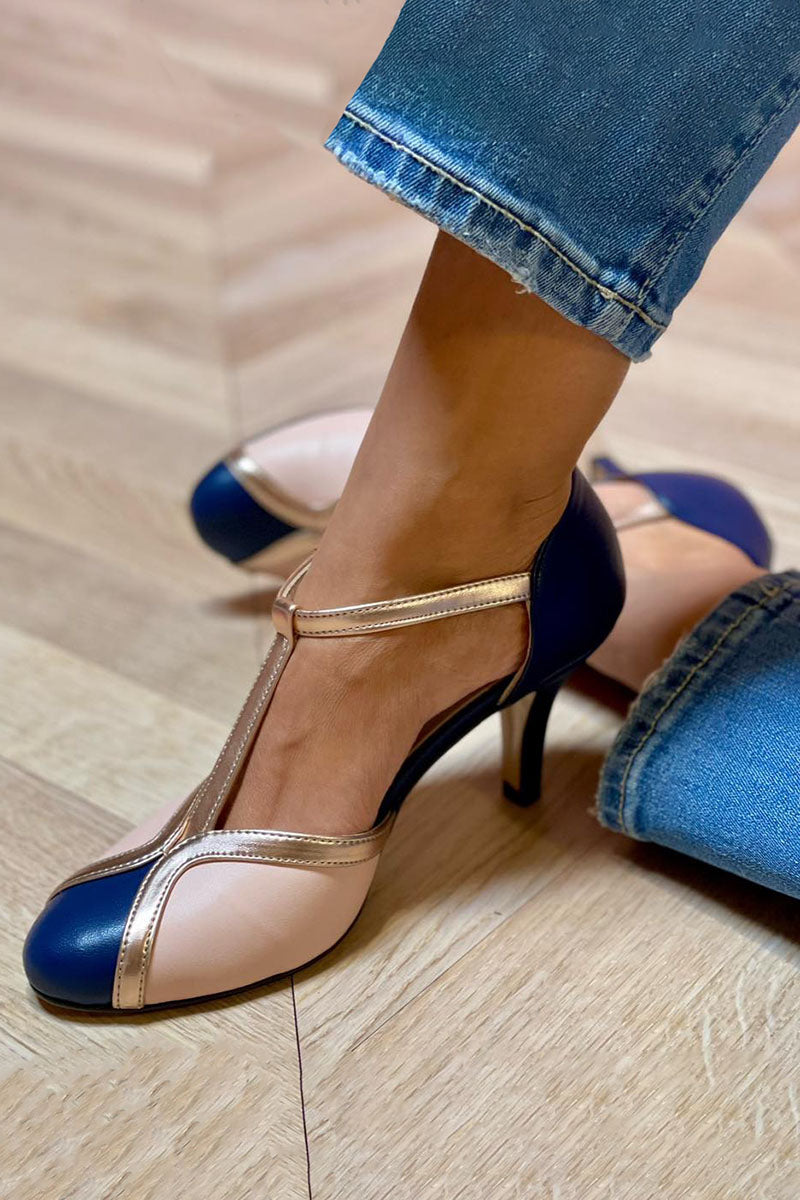 Laya™ | Elegant court shoes with T-strap, round toe, colourful and extremely comfortable - Threadford