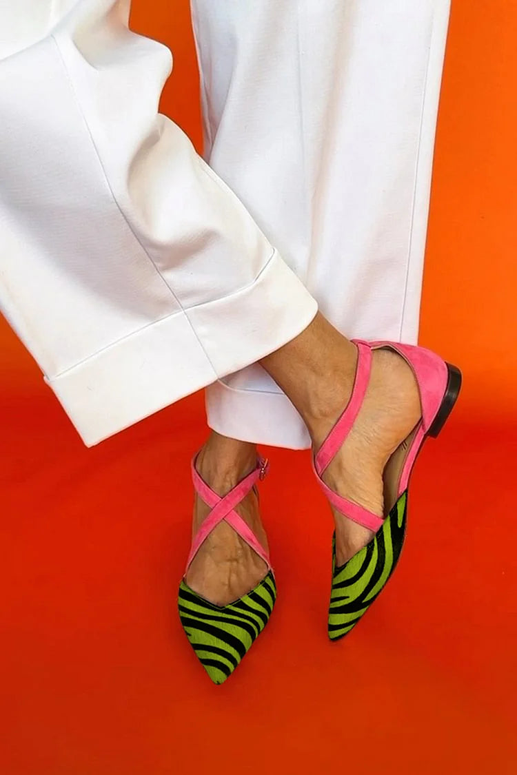 LUCREZIA | Elegant ballet flats with zebra details and glamorous pink straps - Threadford