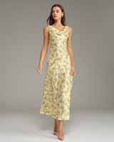 Apricot Floral Cowl Neck Sleeveless Maxi Dress - Threadford