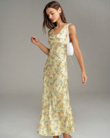 Apricot Floral Cowl Neck Sleeveless Maxi Dress - Threadford