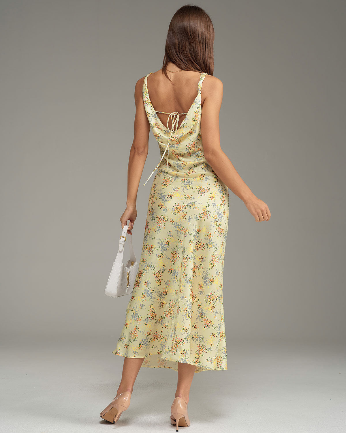 Apricot Floral Cowl Neck Sleeveless Maxi Dress - Threadford