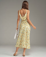 Apricot Floral Cowl Neck Sleeveless Maxi Dress - Threadford