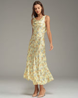 Apricot Floral Cowl Neck Sleeveless Maxi Dress - Threadford