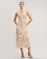 Apricot Floral Sleeveless Maxi Dress - Threadford