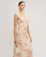 Apricot Floral Sleeveless Maxi Dress - Threadford