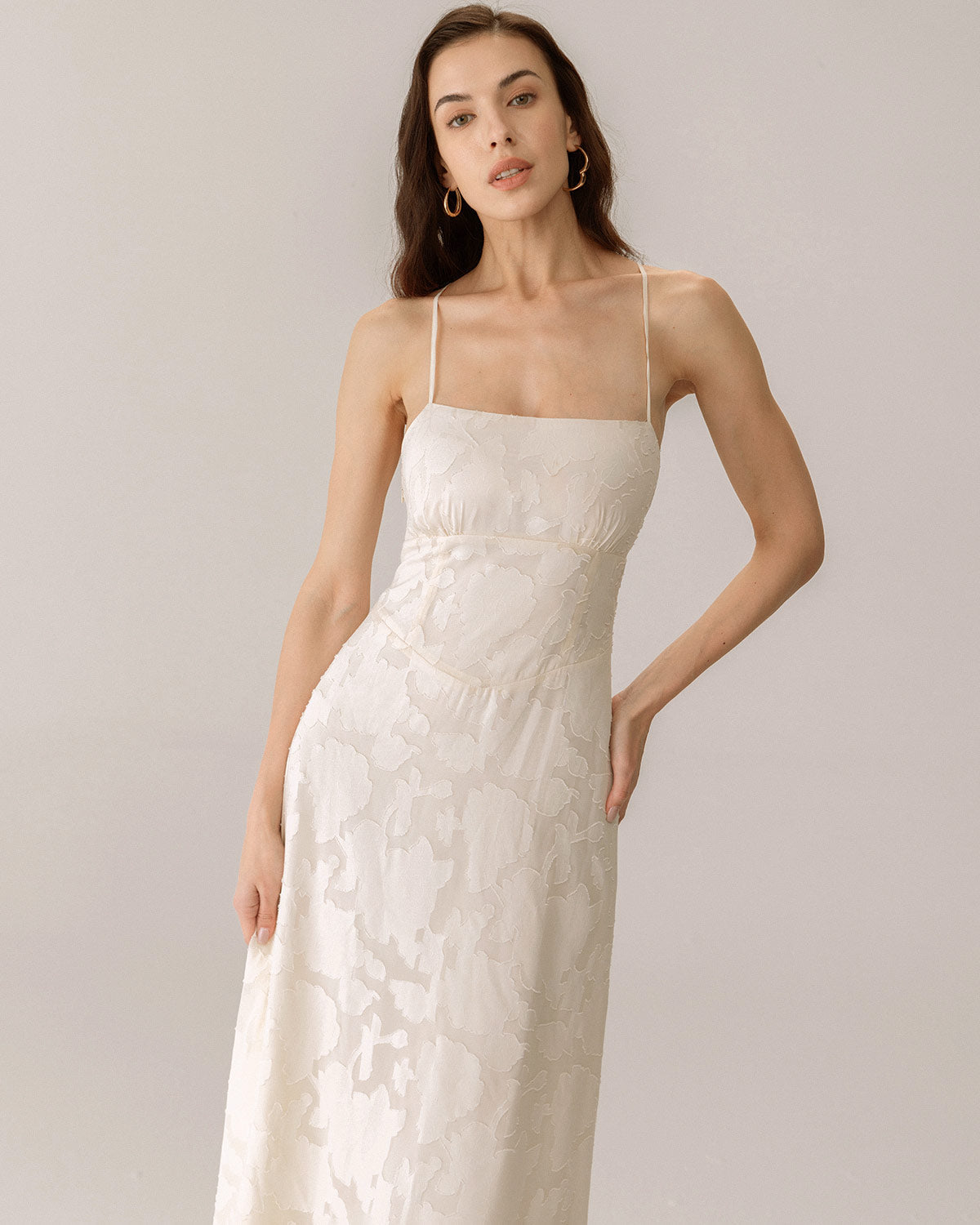 Apricot Jacquard Corset Slip Maxi Dress - Threadford