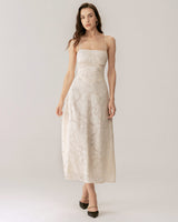 Apricot Jacquard Corset Slip Maxi Dress - Threadford