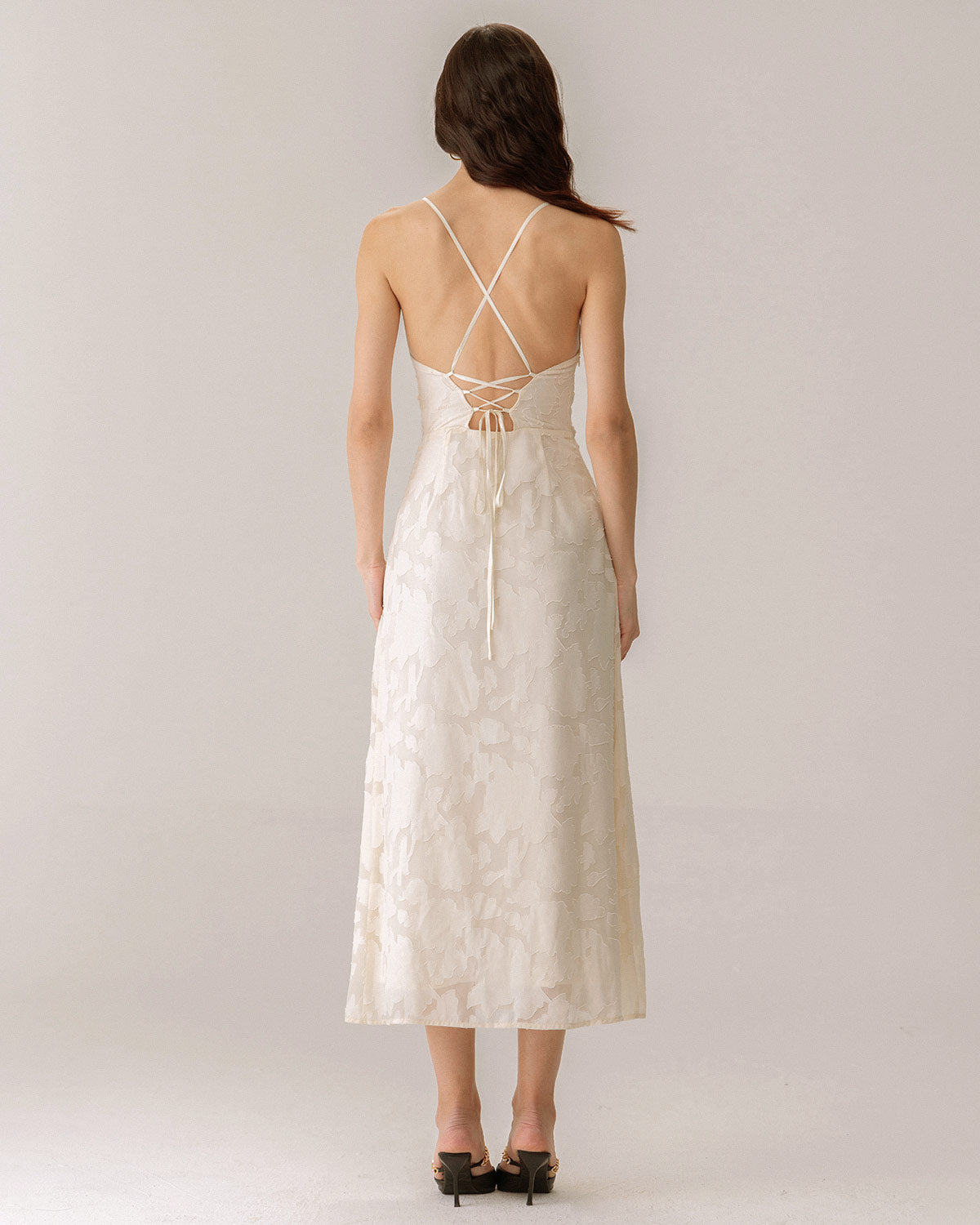 Apricot Jacquard Corset Slip Maxi Dress - Threadford