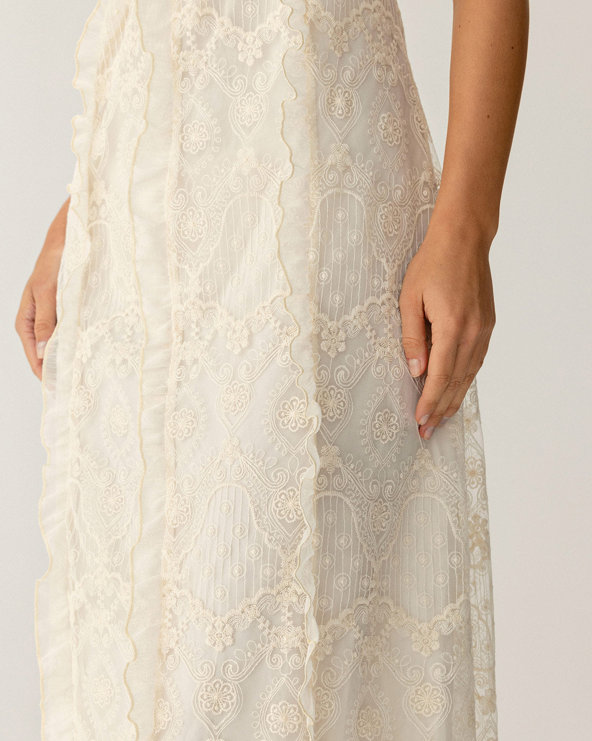 Apricot Textured Lace Slip Maxi Dresses - Threadford