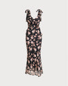 Black Floral Ruffle Sleeveless Maxi Dress - Threadford