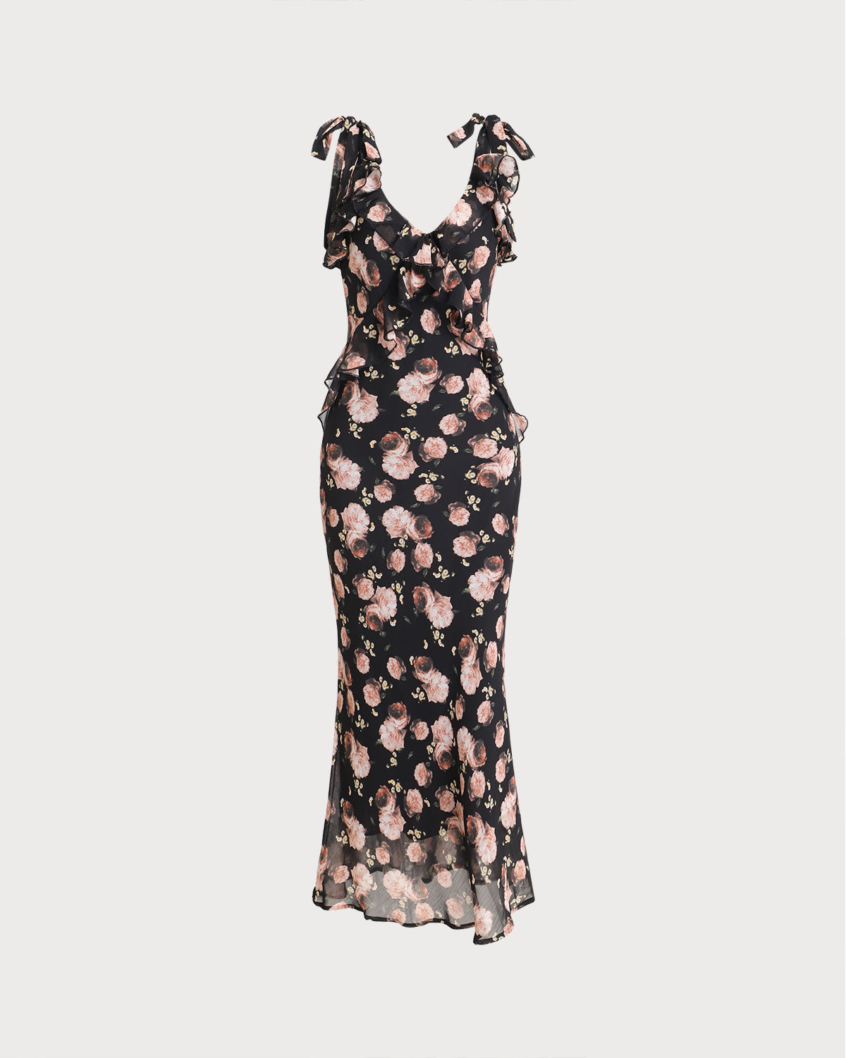 Black Floral Ruffle Sleeveless Maxi Dress - Threadford