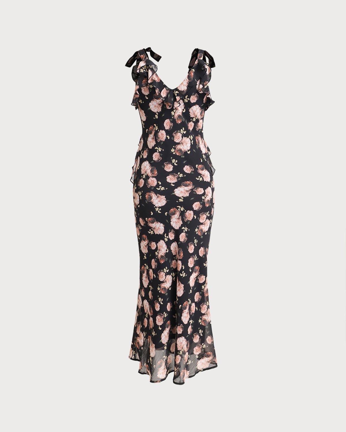 Black Floral Ruffle Sleeveless Maxi Dress - Threadford