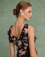 Black Floral Ruffle Sleeveless Maxi Dress - Threadford