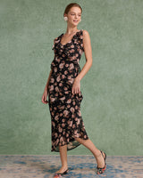 Black Floral Ruffle Sleeveless Maxi Dress - Threadford