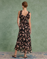 Black Floral Ruffle Sleeveless Maxi Dress - Threadford