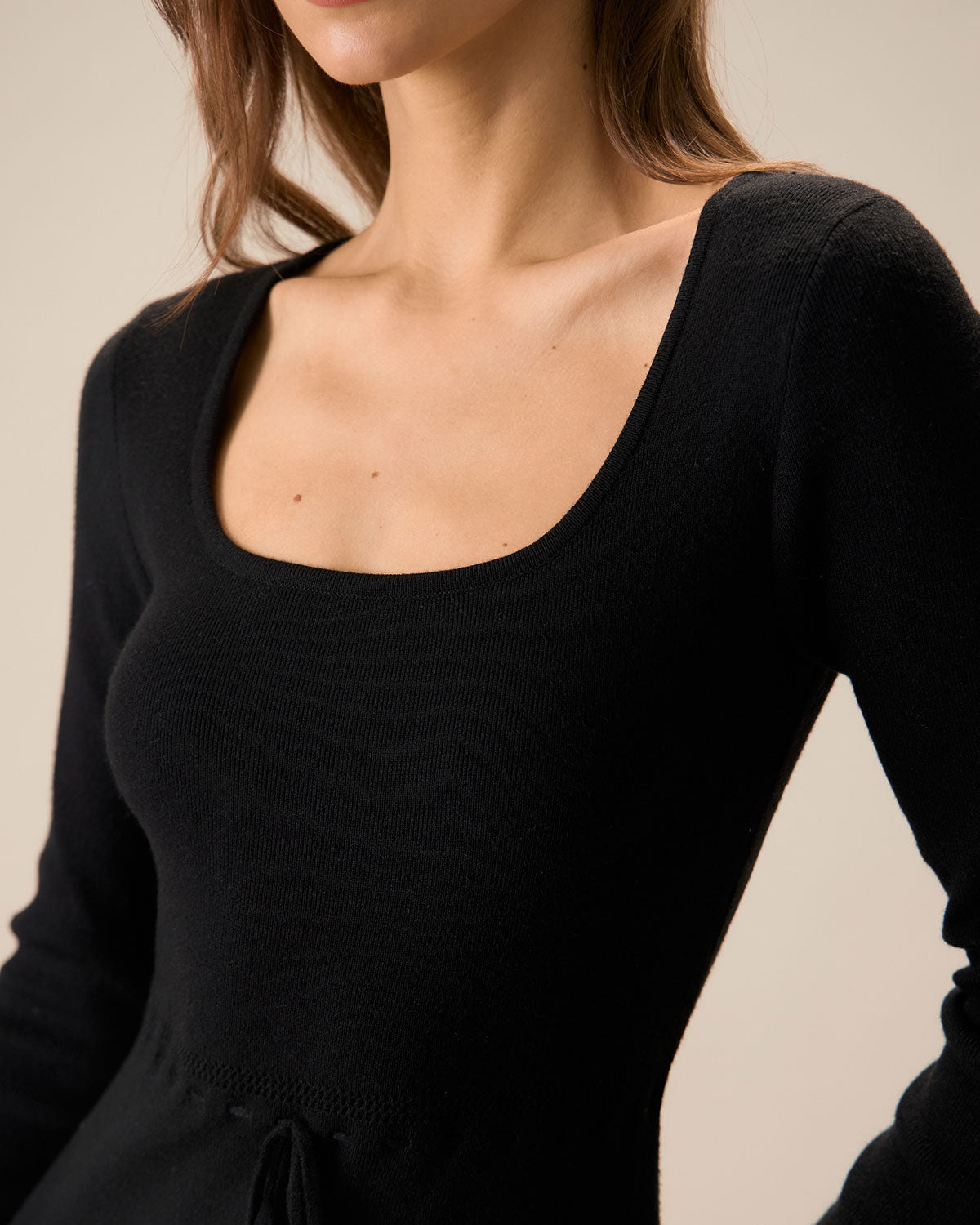 Women's Black Square Neck Mermaid Sweater Maxi Dress - Threadford