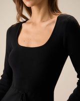 Women's Black Square Neck Mermaid Sweater Maxi Dress - Threadford