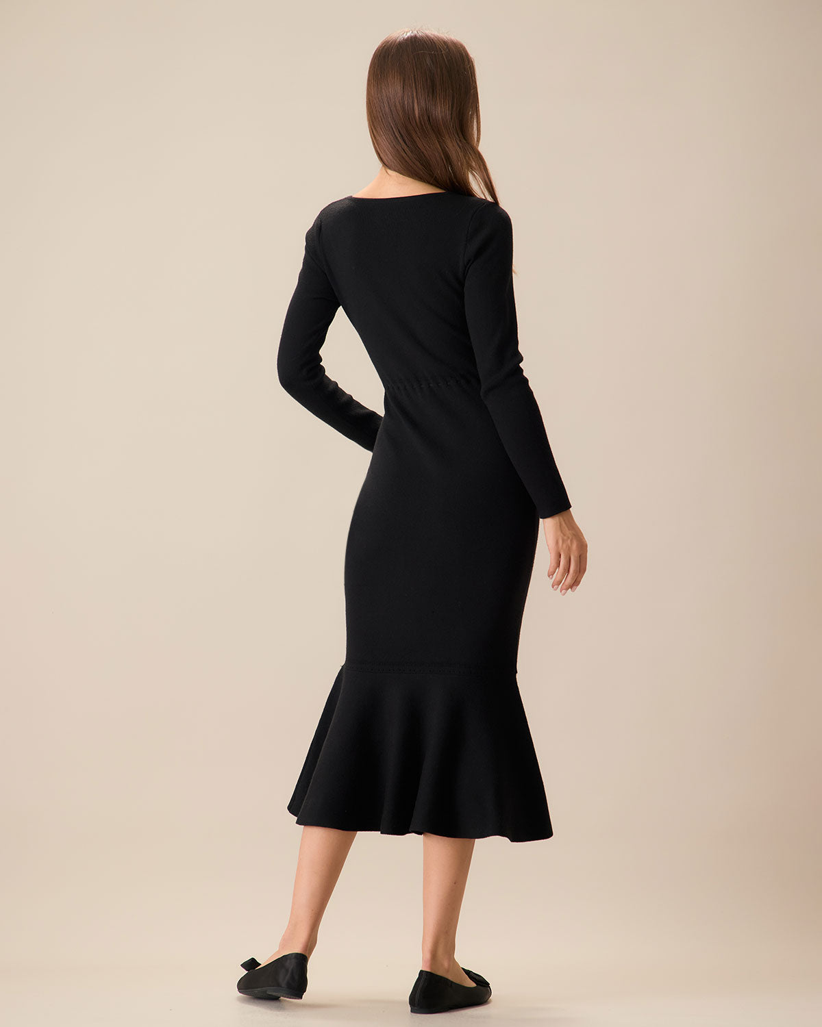 Women's Black Square Neck Mermaid Sweater Maxi Dress - Threadford