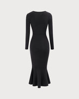Women's Black Square Neck Mermaid Sweater Maxi Dress - Threadford
