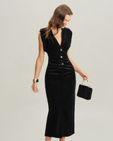 Black Velvet Bodycon Maxi Dress - Threadford