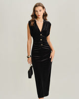 Black Velvet Bodycon Maxi Dress - Threadford
