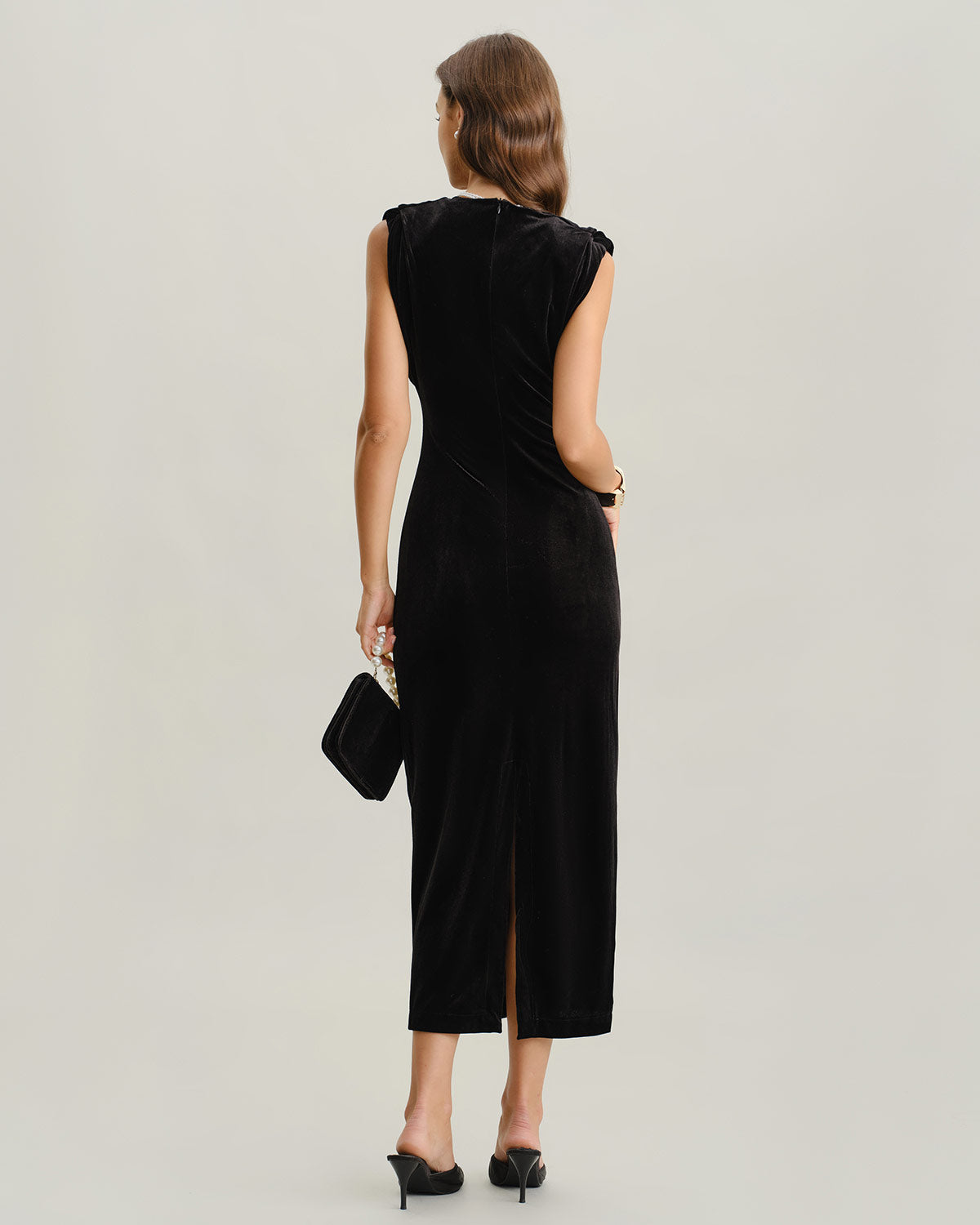 Black Velvet Bodycon Maxi Dress - Threadford