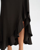 Black Ruffle Backless Slip Maxi Dress - Threadford