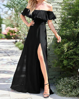 Black Off The Shoulder A-Line Maxi Dress - Threadford