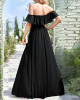 Black Off The Shoulder A-Line Maxi Dress - Threadford